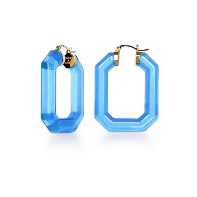 Gold & Honey Women's Blue / Gold Emerald Gemstone Lucite Hoop Earrings In Blue In Multi