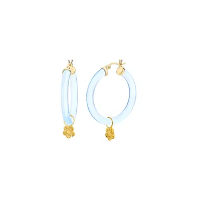 Gold & Honey Women's Blue / Gold Flower Charm Hoop Earrings In Blue