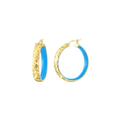 Gold & Honey Women's Blue / Gold Hammered Hoop Earrings In Turquoise Enamel