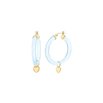 Gold & Honey Women's Blue / Gold Heart Charm Hoop Earrings In Blue