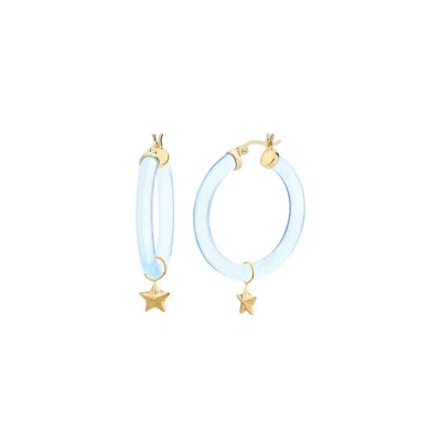 Gold & Honey Women's Blue / Gold Mini Star Charm Hoop Earrings In Blue