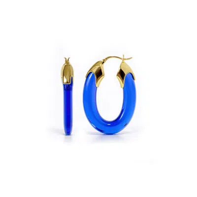 Gold & Honey Women's Blue / Gold Sapphire Carved Oval Lucite Birthstone Hoop Earrings