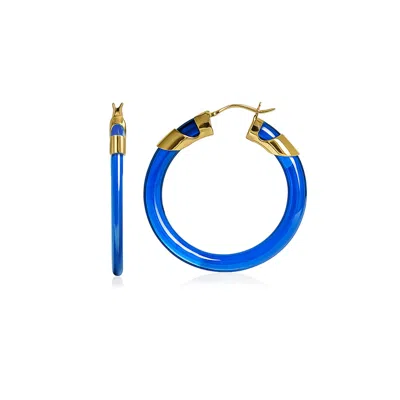 Gold & Honey Women's Blue / Gold Sapphire Classic Flat Lucite Birthstone Hoop Earrings