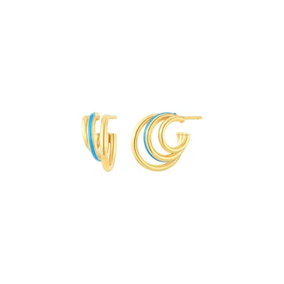 Gold & Honey Women's Blue / Gold Triple Hoop Earrings With Turquoise Enamel In Multi