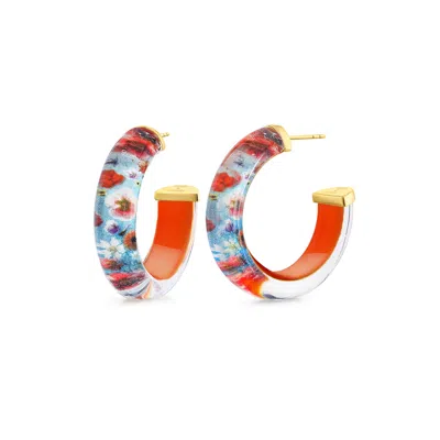 Gold & Honey Women's Blue / Gold Wild Flower Lucite Hoops In Multi