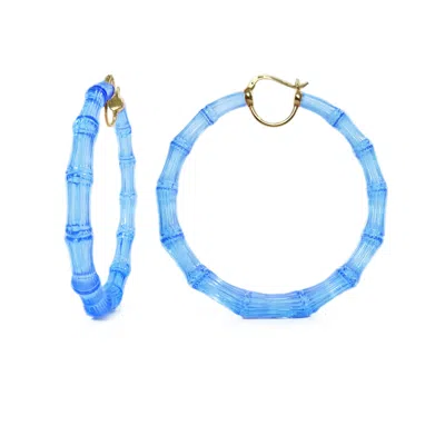 Gold & Honey Women's Blue / Gold Xl Bamboo Hoop Earrings In Blue