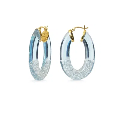 Gold & Honey Women's Blue / Silver Flat Hoop Earrings In Blue With Silver Glitter