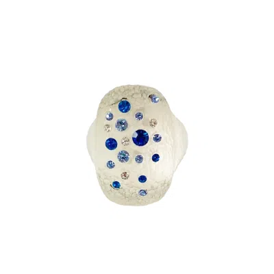 Gold & Honey Women's Blue / White Long Line Ring With Swarovski Crystals In White In Multi