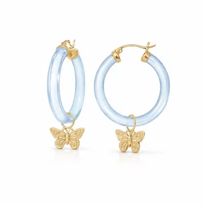 Gold & Honey Women's Butterfly Charm Lucite Hoop Earrings In Pastel Blue