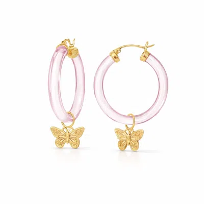 Gold & Honey Women's Butterfly Charm Lucite Hoop Earrings In Pink