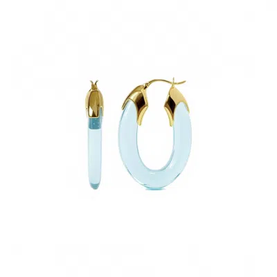 Gold & Honey Women's Carved Oval Lucite Birthstone Hoop Earrings In April - Diamond In Gold