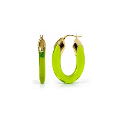 Gold & Honey Women's Gold / Green Peridot Carved Oval Lucite Birthstone Hoop Earrings