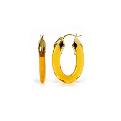 Gold & Honey Women's Carved Oval Lucite Birthstone Hoop Earrings In November - Citrine In Gold