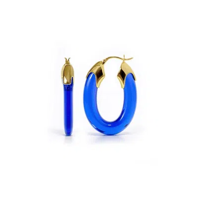 Gold & Honey Women's Carved Oval Lucite Birthstone Hoop Earrings In September - Sapphire In Blue