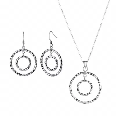 Gold & Honey Women's Circle Drop Hoop Earrings And Pendant Necklace Set In Silver