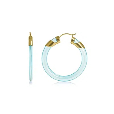 Gold & Honey Women's Classic Flat Lucite Birthstone Hoop Earrings In April - Diamond In Blue