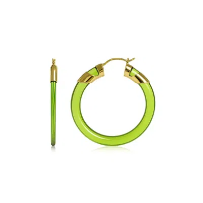 Gold & Honey Women's Gold / Green Peridot Classic Flat Lucite Birthstone Hoop Earrings