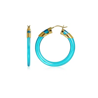 Gold & Honey Women's Classic Flat Lucite Birthstone Hoop Earrings In March - Aquamarine In Blue