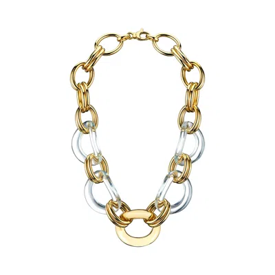 Gold & Honey Women's Clear And Gold Oversized Link Lucite Necklace