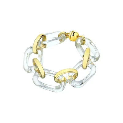 Gold & Honey Women's Clear And Gold Rectangle Link Lucite Bracelet