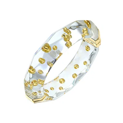 Gold & Honey Women's Clear Lucite Faceted Bangle With Gold Beads In Multi