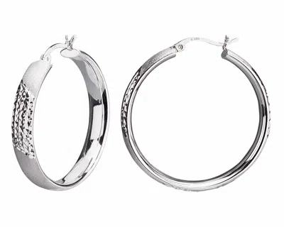 Gold & Honey Women's Click-top Hoop Earrings With Diamond Cut Stripe And Satin Finish In Silver In Metallic