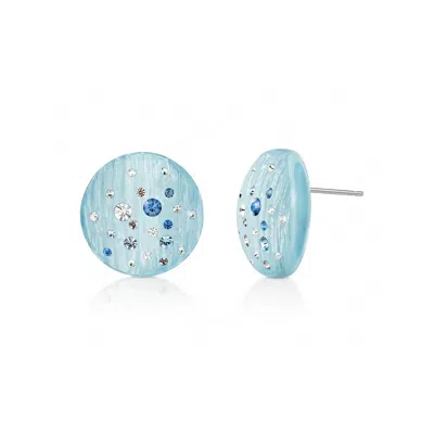 Gold & Honey Women's Confetti Crystal Button Stud Earrings In Blue