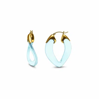 Gold & Honey Women's Curb Link Lucite Birthstone Hoop Earrings In April - Diamond In Blue