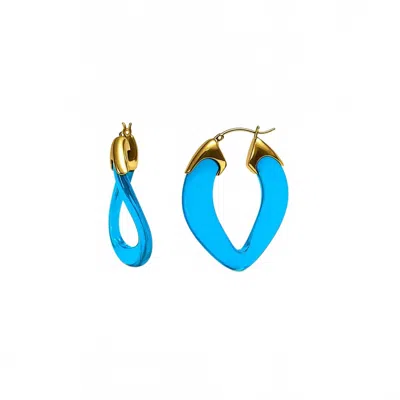 Gold & Honey Women's Curb Link Lucite Birthstone Hoop Earrings In December - Blue Topaz