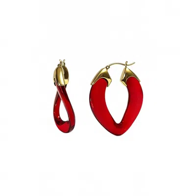 Gold & Honey Women's Curb Link Lucite Birthstone Hoop Earrings In July - Ruby In Red