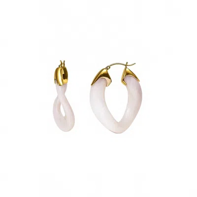 Gold & Honey Women's Gold / White Pearl Curb Link Lucite Birthstone Hoop Earrings In Multi