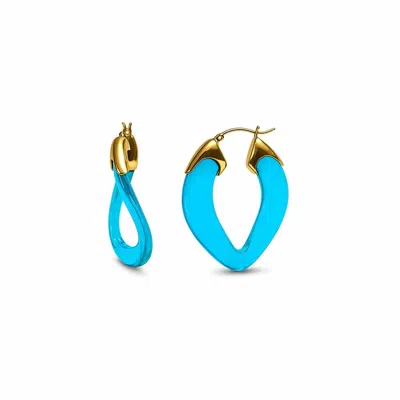 Gold & Honey Women's Curb Link Lucite Birthstone Hoop Earrings In March - Aquamarine In Blue
