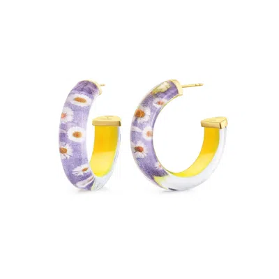 Gold & Honey Women's Daisy Illusion Hoop Earrings In Purple In Pink