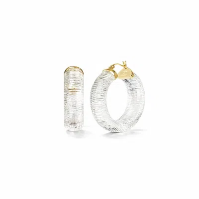 Gold & Honey Women's Diamond Cut Wide Lucite Hoop Earrings In Clear In Silver