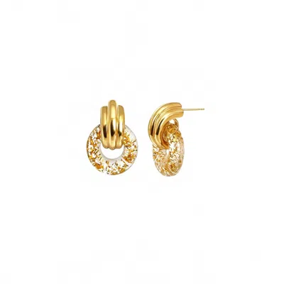Gold & Honey Women's Donut Door Knocker Earrings In Clear Gold Leaf
