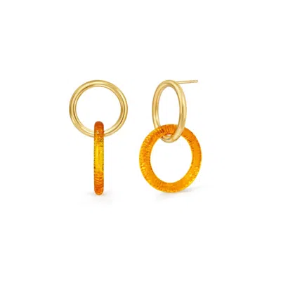 Gold & Honey Women's Double Drop Lucite Earrings In Honey In Red