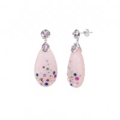 Gold & Honey Women's Drop And Dangle Confetti Crystal Earrings In Pink