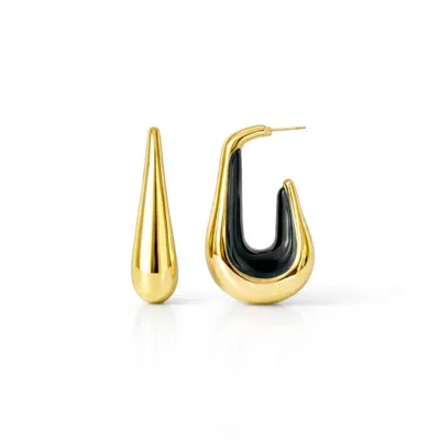 Gold & Honey Women's Drop Hoop Earrings In Black In Gold
