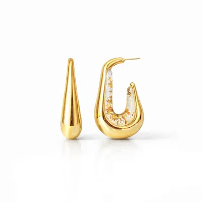 Gold & Honey Women's Drop Hoop Earrings In Clear Gold Leaf