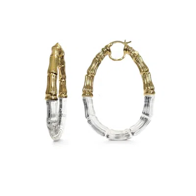 Gold & Honey Women's Duchess Gold And Clear Bamboo Hoop Earrings