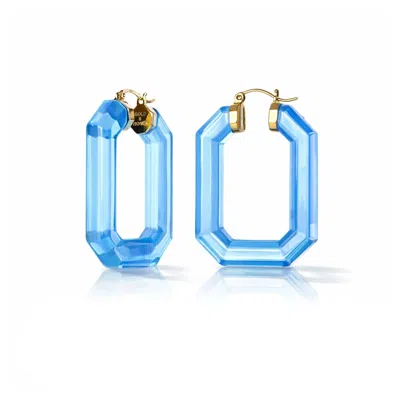 Gold & Honey Women's Emerald Gem Lucite Hoop Earrings In Blue
