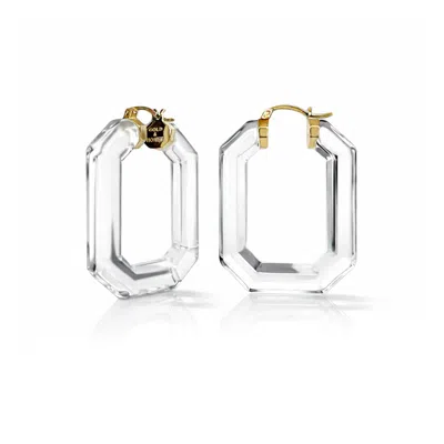 Gold & Honey Women's Emerald Gem Lucite Hoop Earrings In Clear In White