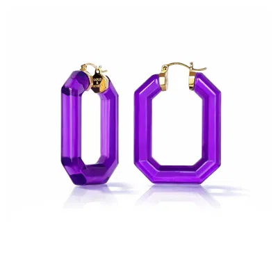 Gold & Honey Women's Emerald Gem Lucite Hoop Earrings In Purple