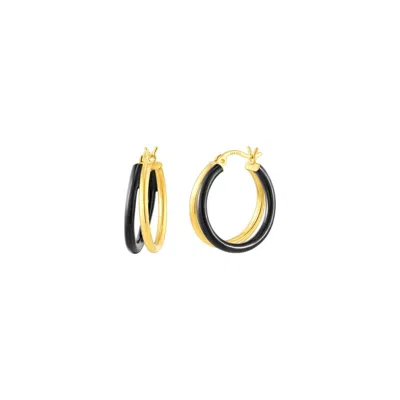 Gold & Honey Women's Enamel Double Hoop Earrings In Black In Gold