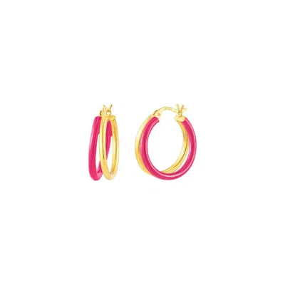 Gold & Honey Women's Enamel Double Hoop Earrings In Pink Peacock In Multi