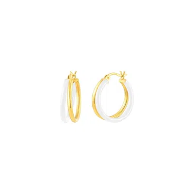 Gold & Honey Women's Enamel Double Hoop Earrings In White In Gold