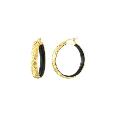 Gold & Honey Women's Enamel Hammered Hoop Earrings In Black In Gold