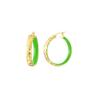 Gold & Honey Women's Enamel Hammered Hoop Earrings In Neon Green