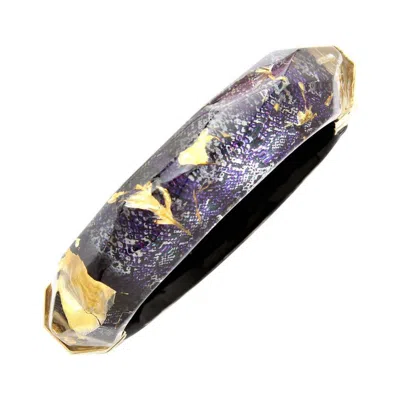Gold & Honey Women's Faceted Lucite Bangle In Snake Skin In Black