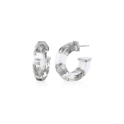 Gold & Honey Women's Faceted Lucite Huggie Hoop Earrings In Clear-silver-leaf